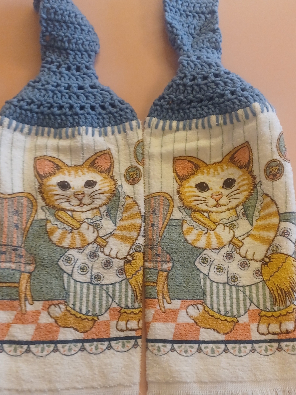 Blue Crochet-Top Cat Hanging Kitchen Towel - Unbranded